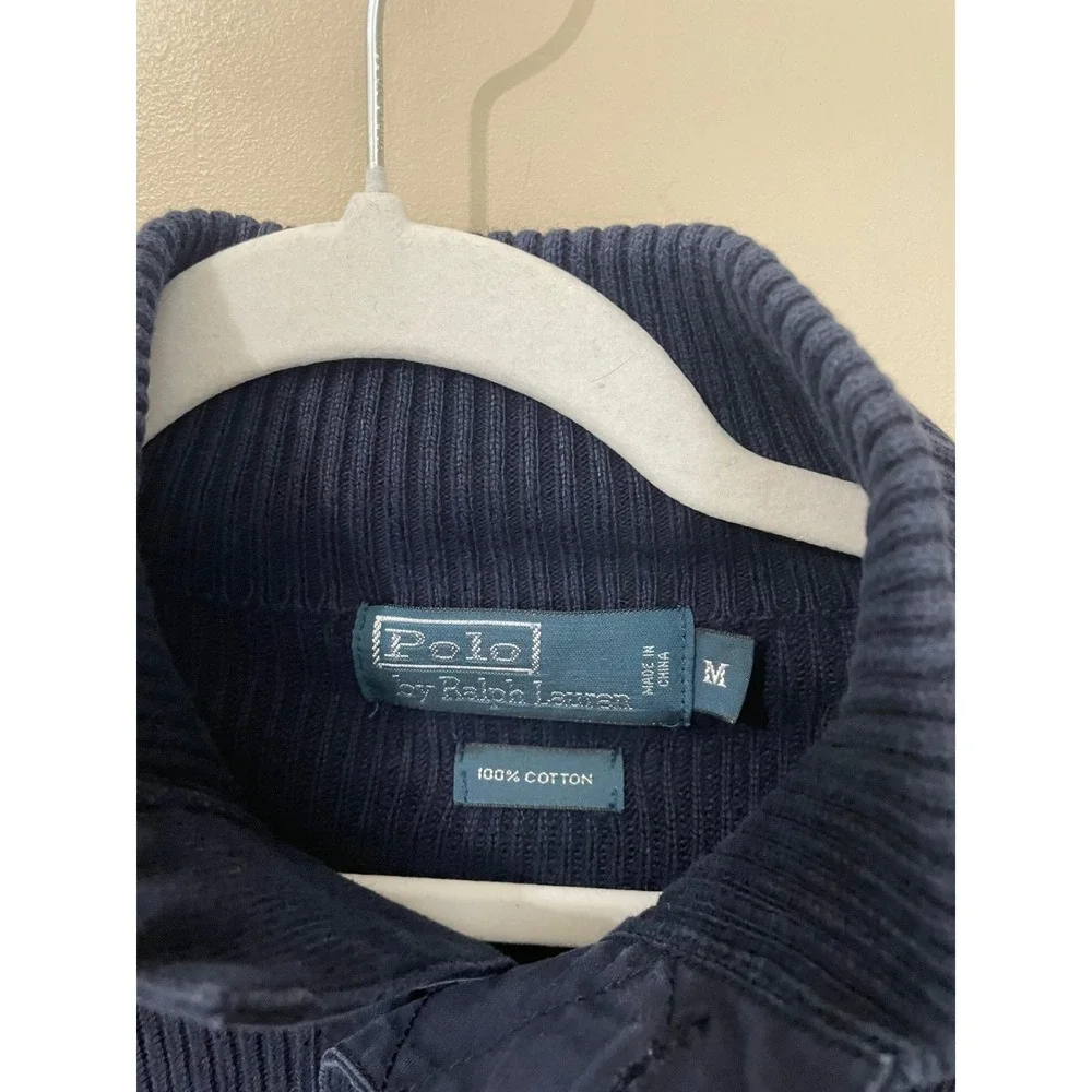 Vtg Polo Ralph Lauren Mens Navy Blue Elbow Patch Henley Military Sweater Size M